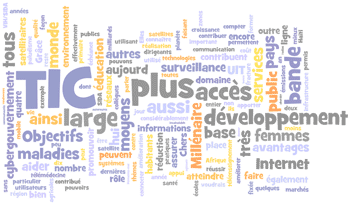 Word cloud: TIC, accès, large, développement, plus, bande, objectifs, moyens...