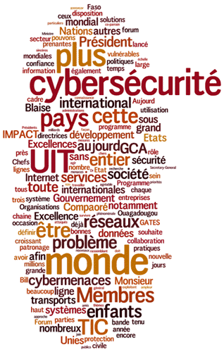 Nuage de paroles: cybersécurité UIT, monde, Membres, TIC, réseaux, problème,...