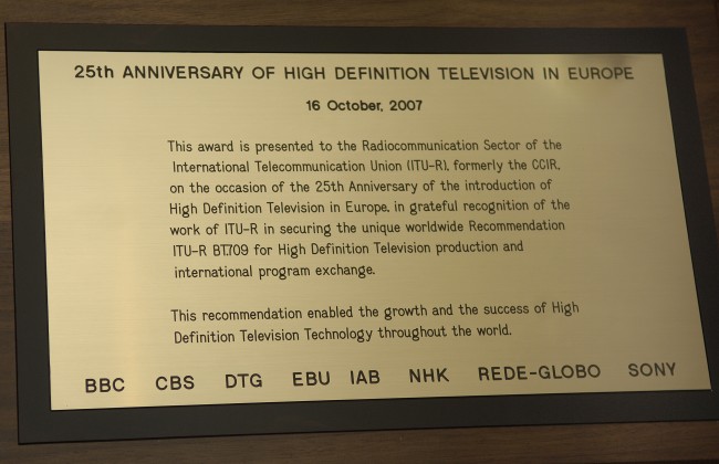 25th Anniversary of the introduction of HDTV in Europe (1982-2007): Honorary plaque
