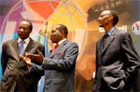 Photo: High Level Segment 2008 - ITU Secretary-General (middle) with Presidents of Burkina Faso (left) and Rwanda (right)