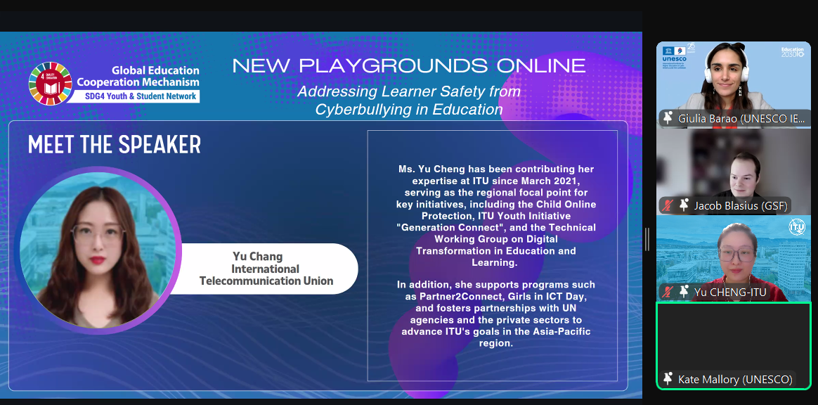 UNESCO's workshop titled "New Playgrounds Online: Addressing Learner Safety from Cyberbullying in Education"