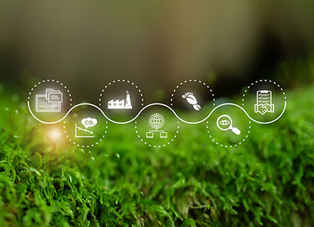 Digital icons on green background