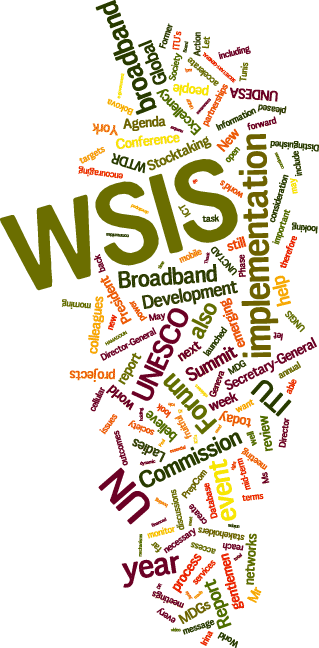 Cloud of words: WSIS, forum, implementation, unesco, summit, broadband, un, new york... 