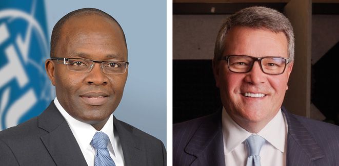 Cosmas Luckyson Zavazava (left), Director, Telecommunication Development Bureau, ITU, and Guy Diedrich (right), Senior Vice President and Global Innovation Officer, Cisco