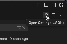 The icons in the upper-right corner of VS Code, including 'Open Settings.'