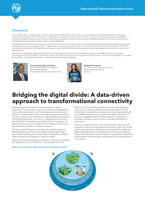 Explore the ITU-ERICSSON White Paper — Bridging the digital divide: A data driven approach to transformational connectivity