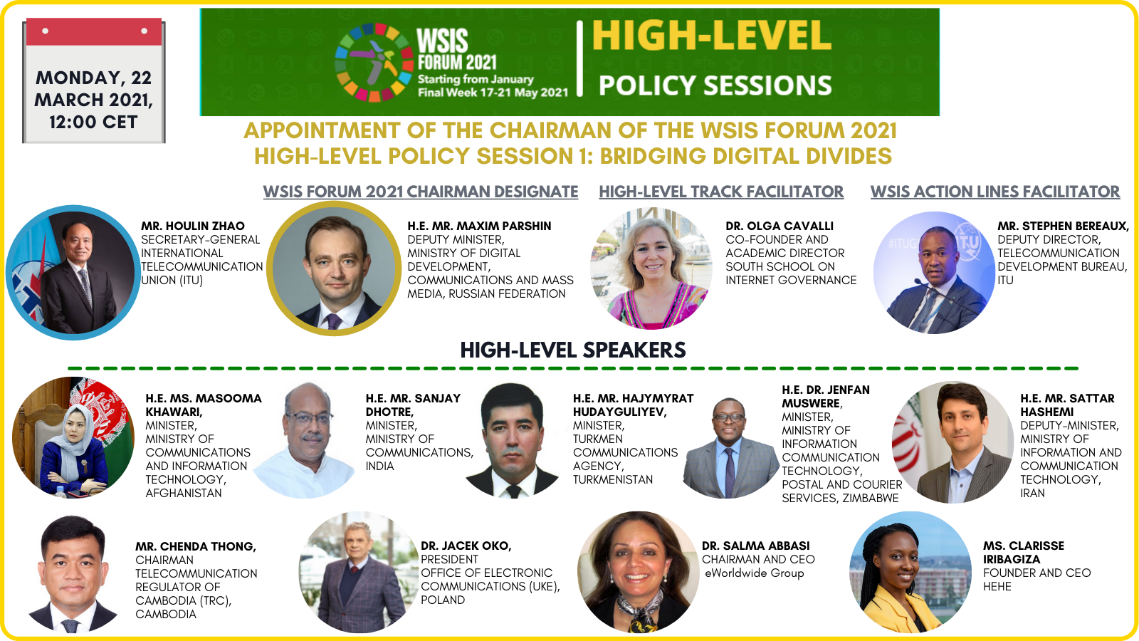 Opening of the High-level Track - Appointment of the Chairman of the WSIS Forum 2021