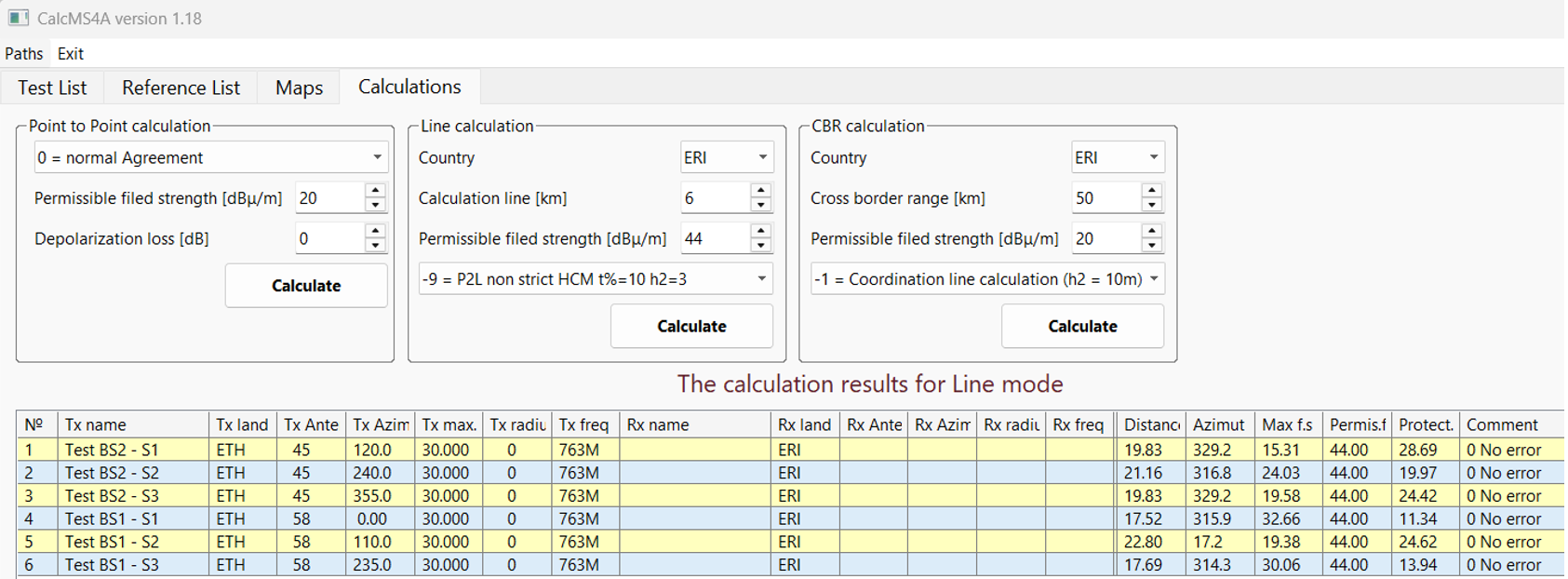 Line Calculation Results